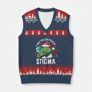 Resist Frog AIDS Awareness Xmas V-Neck Knit Sweater Vest Only You Can Prevent Stigma - Print Your Wear