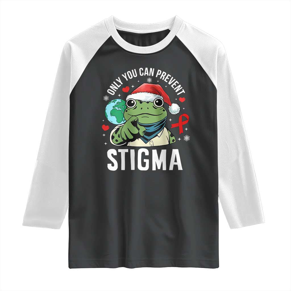Resist Frog AIDS Awareness Christmas Raglan Shirt Only You Can Prevent Stigma - Print Your Wear
