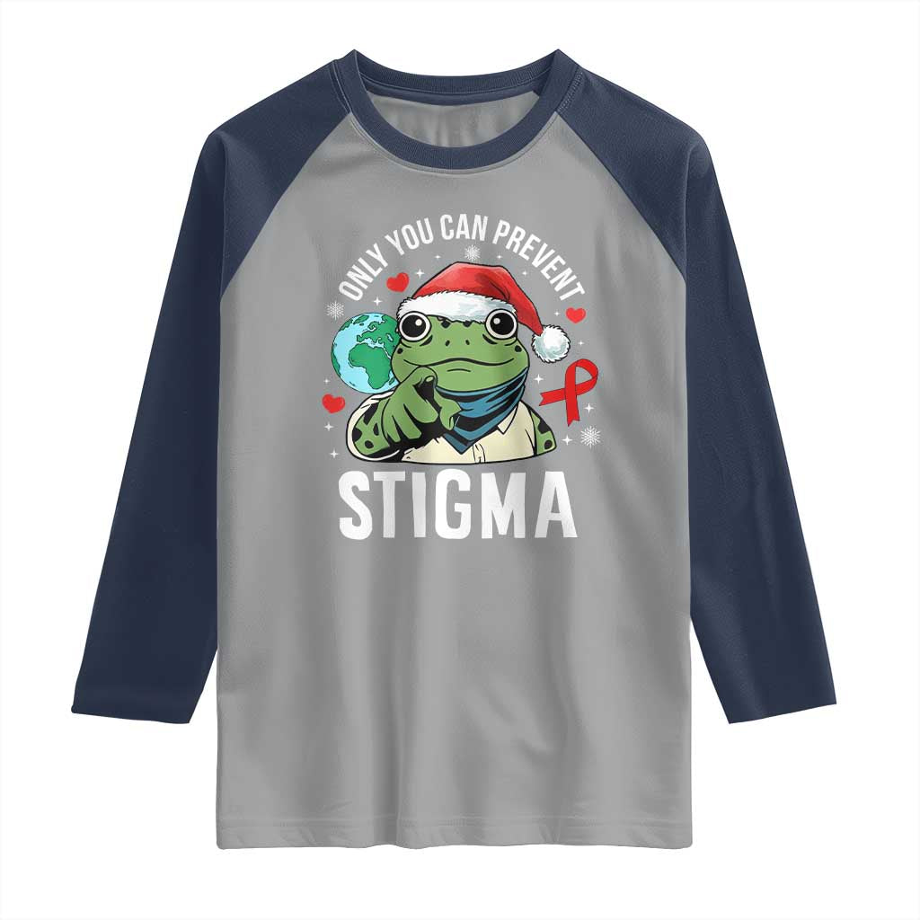Resist Frog AIDS Awareness Christmas Raglan Shirt Only You Can Prevent Stigma TS14 Sport Gray Navy Print Your Wear