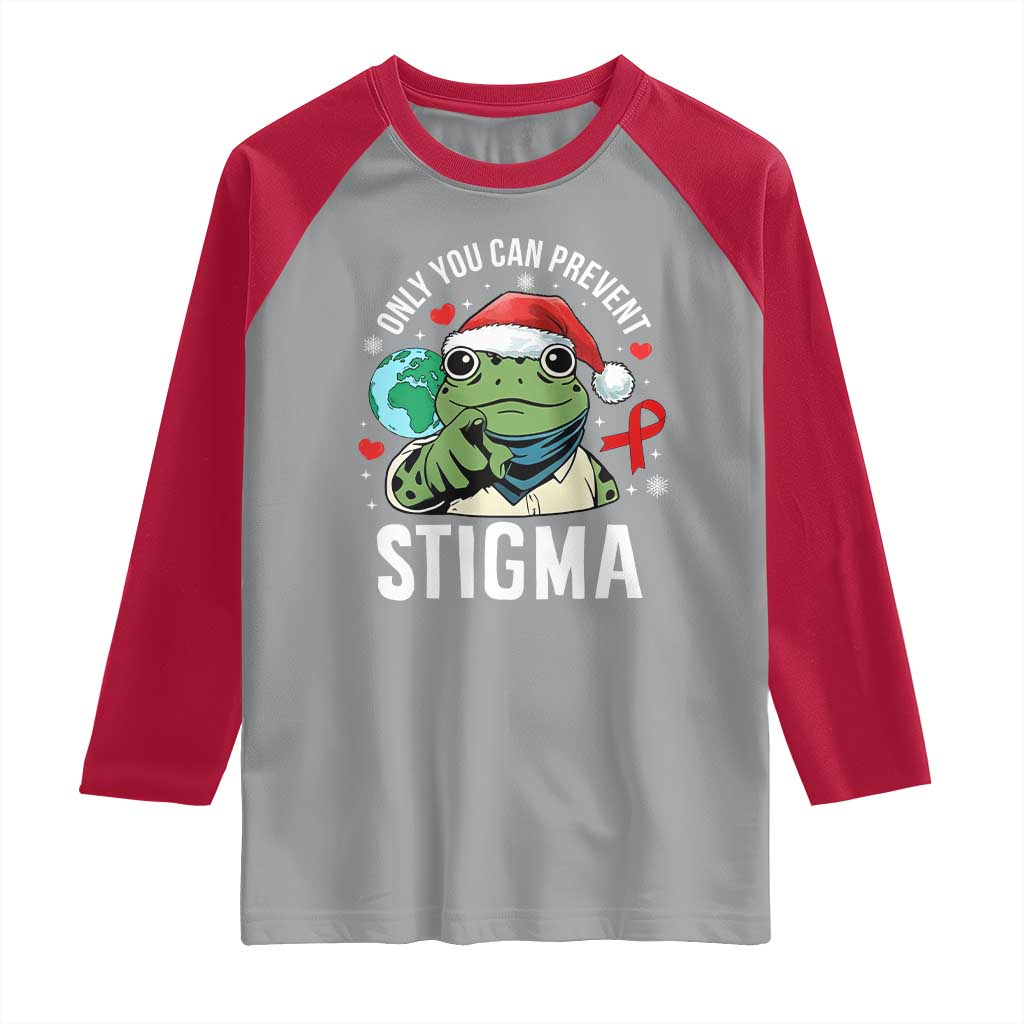 Resist Frog AIDS Awareness Christmas Raglan Shirt Only You Can Prevent Stigma TS14 Sport Gray Red Print Your Wear