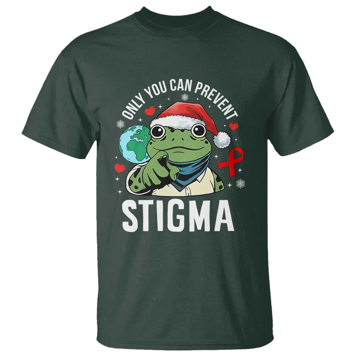 Resist Frog AIDS Awareness Christmas T Shirt Only You Can Prevent Stigma TS14 Dark Forest Green Print Your Wear