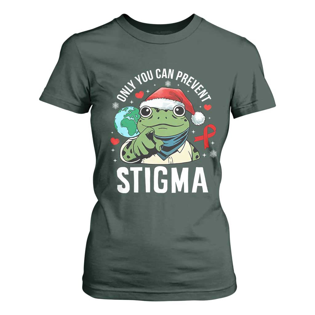 Resist Frog AIDS Awareness Christmas T Shirt For Women Only You Can Prevent Stigma TS14 Dark Forest Green Print Your Wear