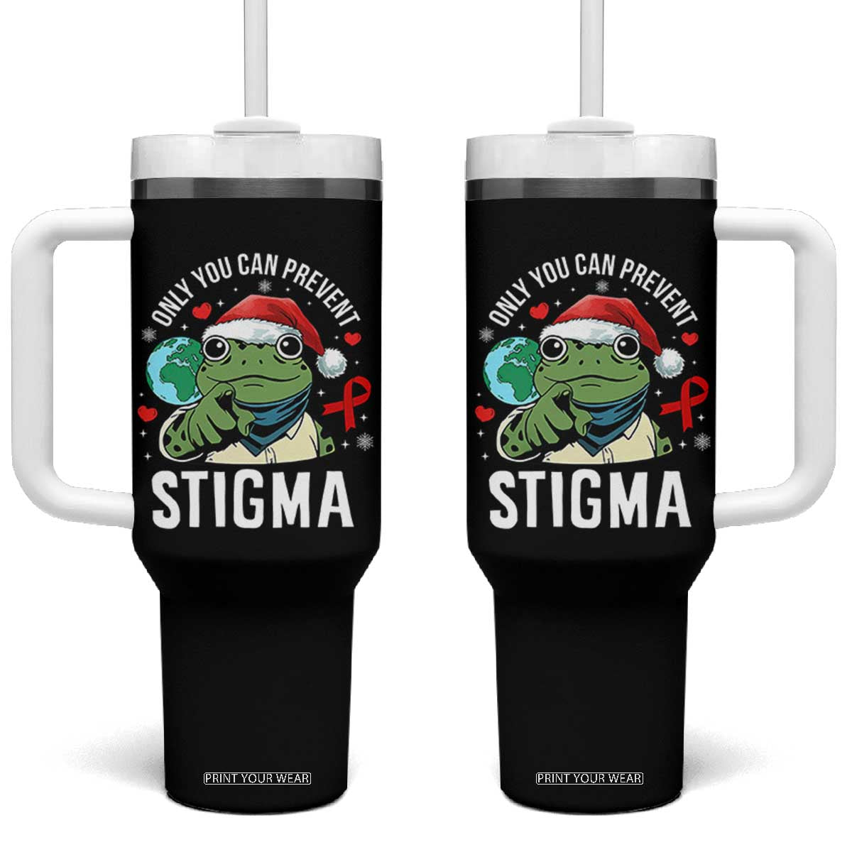 Resist Frog AIDS Awareness Christmas Tumbler With Handle Only You Can Prevent Stigma TS14 One Size: 40 oz Black Print Your Wear