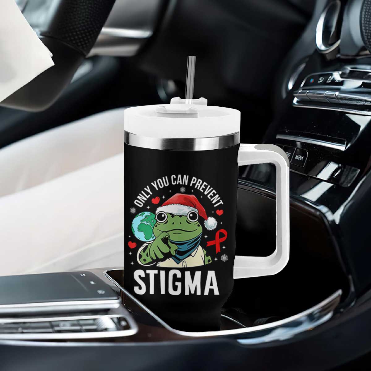 Resist Frog AIDS Awareness Christmas Tumbler With Handle Only You Can Prevent Stigma - Print Your Wear