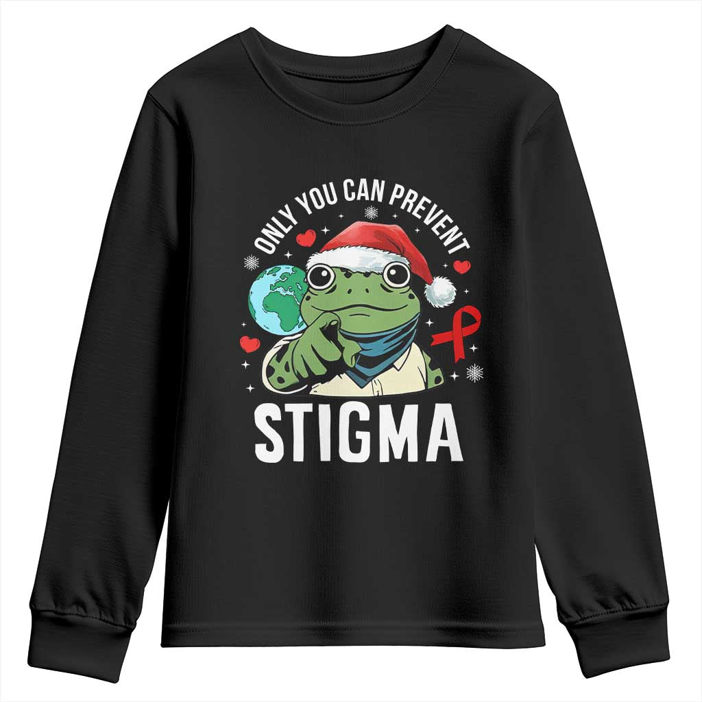 Resist Frog AIDS Awareness Christmas Youth Sweatshirt Only You Can Prevent Stigma - Print Your Wear