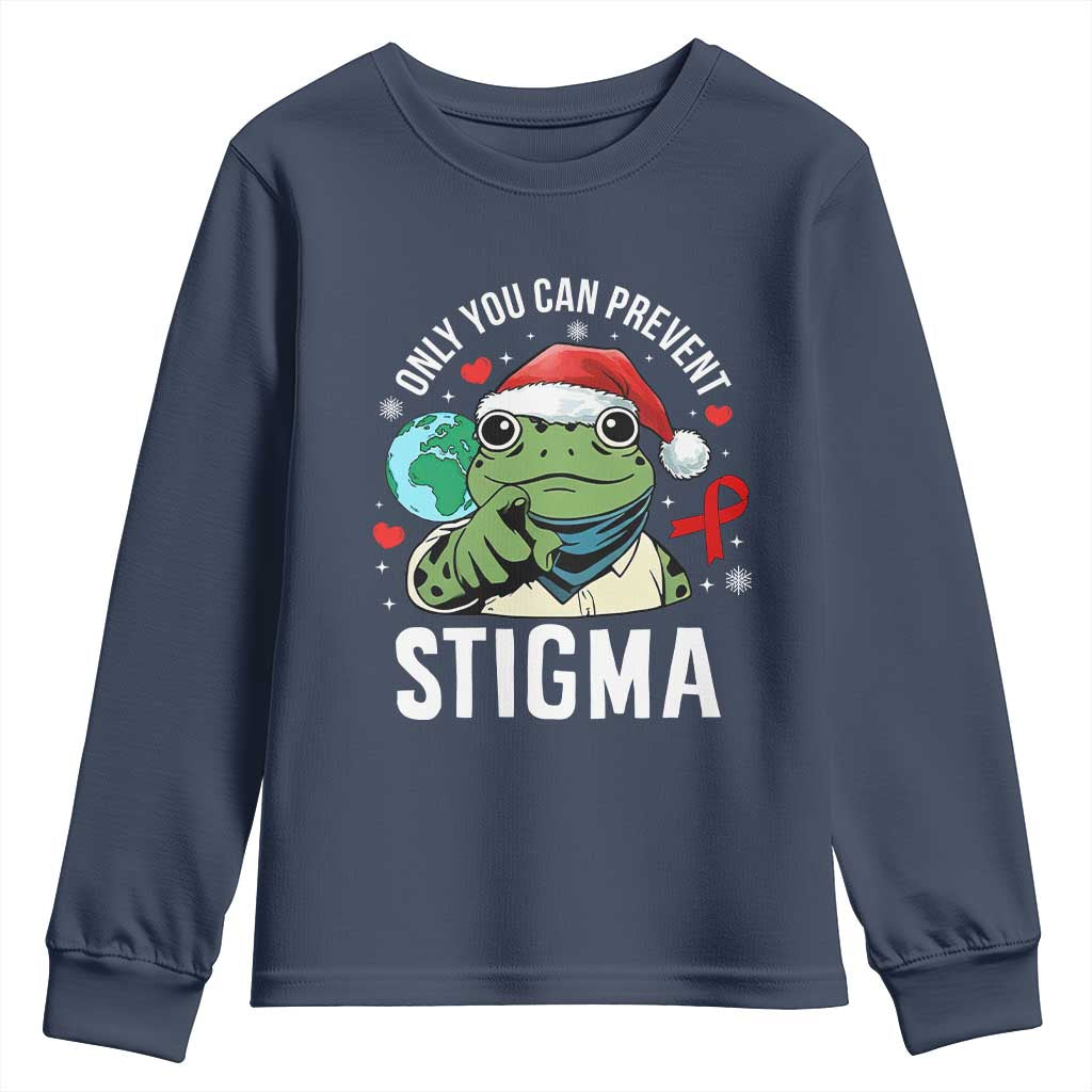 Resist Frog AIDS Awareness Christmas Youth Sweatshirt Only You Can Prevent Stigma TS14 Navy Print Your Wear