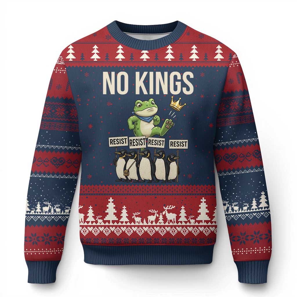 Resist Frog Ugly Christmas Sweater No Kings Funny Portland Protest ICE Activist Meme TS14 Navy Red Print Your Wear