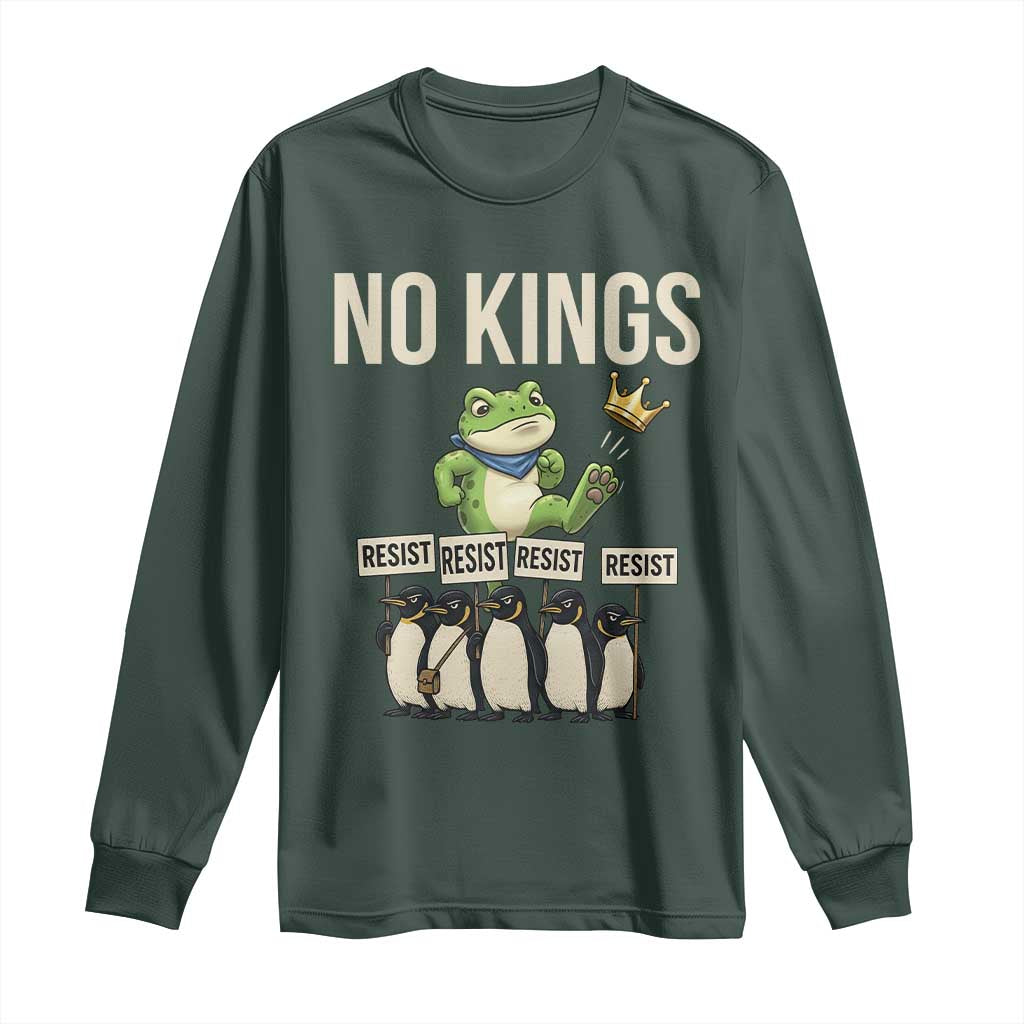 Resist Frog Long Sleeve Shirt No Kings Funny Portland Protest ICE Activist Meme TS14 Dark Forest Green Print Your Wear