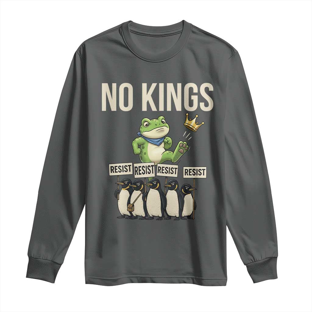 Resist Frog Long Sleeve Shirt No Kings Funny Portland Protest ICE Activist Meme TS14 Dark Heather Print Your Wear