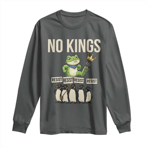 Resist Frog Long Sleeve Shirt No Kings Funny Portland Protest ICE Activist Meme TS14 Dark Heather Print Your Wear