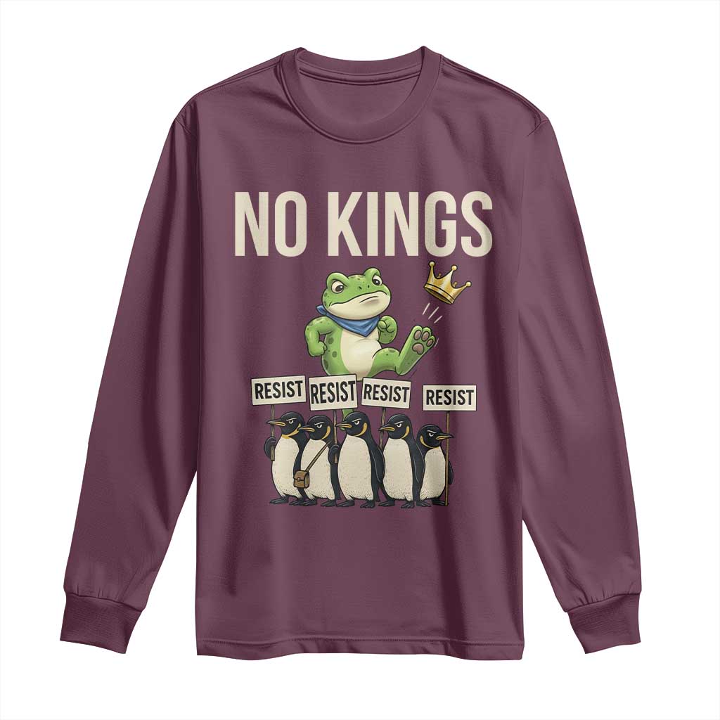 Resist Frog Long Sleeve Shirt No Kings Funny Portland Protest ICE Activist Meme TS14 Maroon Print Your Wear