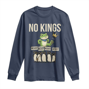 Resist Frog Long Sleeve Shirt No Kings Funny Portland Protest ICE Activist Meme TS14 Navy Print Your Wear