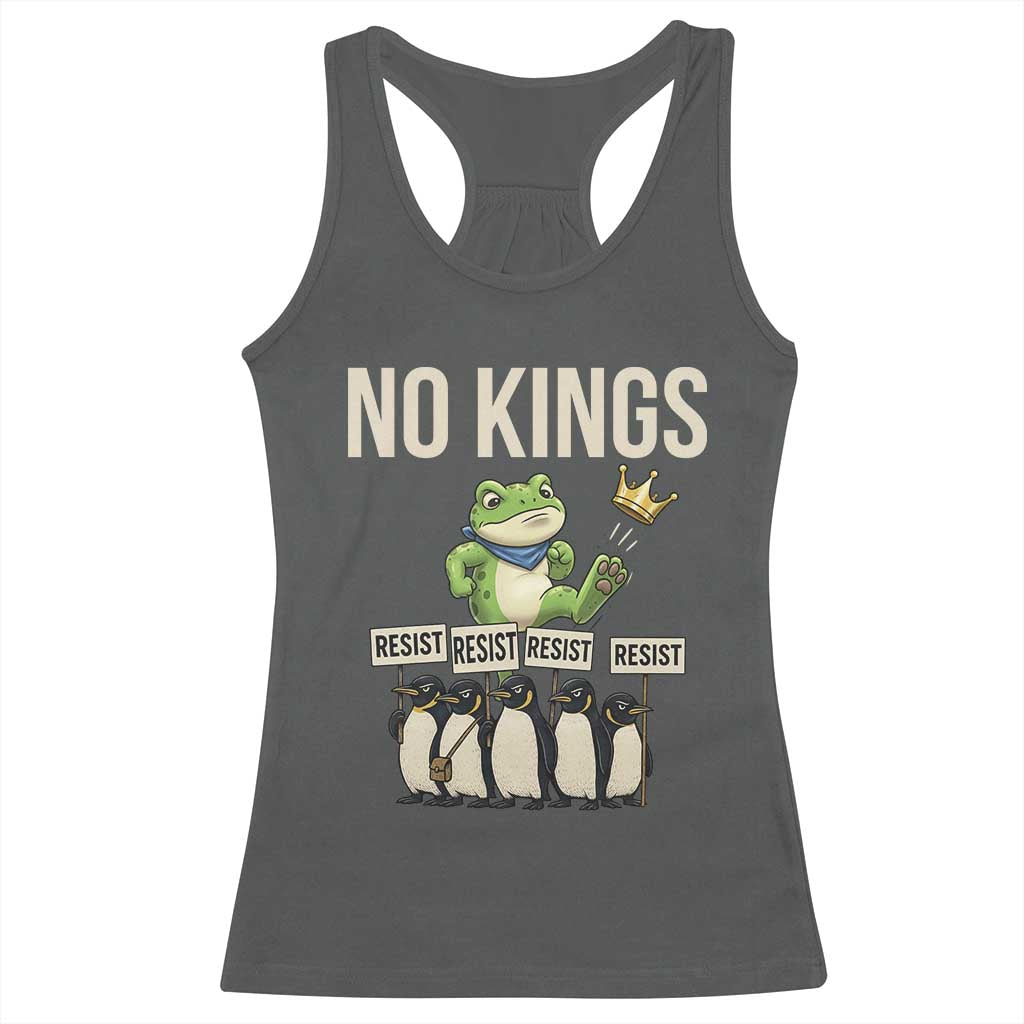 Resist Frog Racerback Tank Top No Kings Funny Portland Protest ICE Activist Meme TS14 Dark Heather Print Your Wear