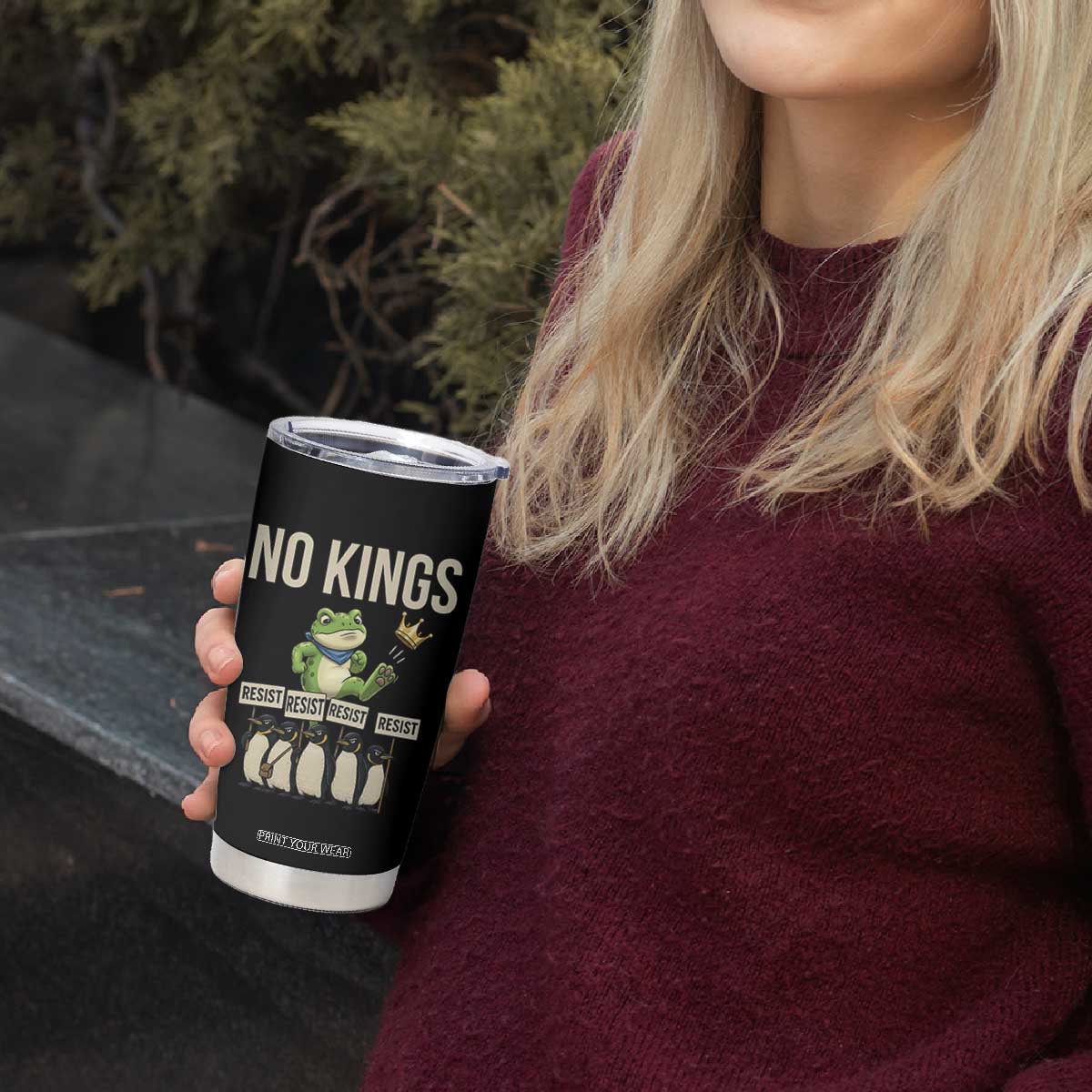 Resist Frog Tumbler Cup No Kings Funny Portland Protest ICE Activist Meme TS14 Print Your Wear