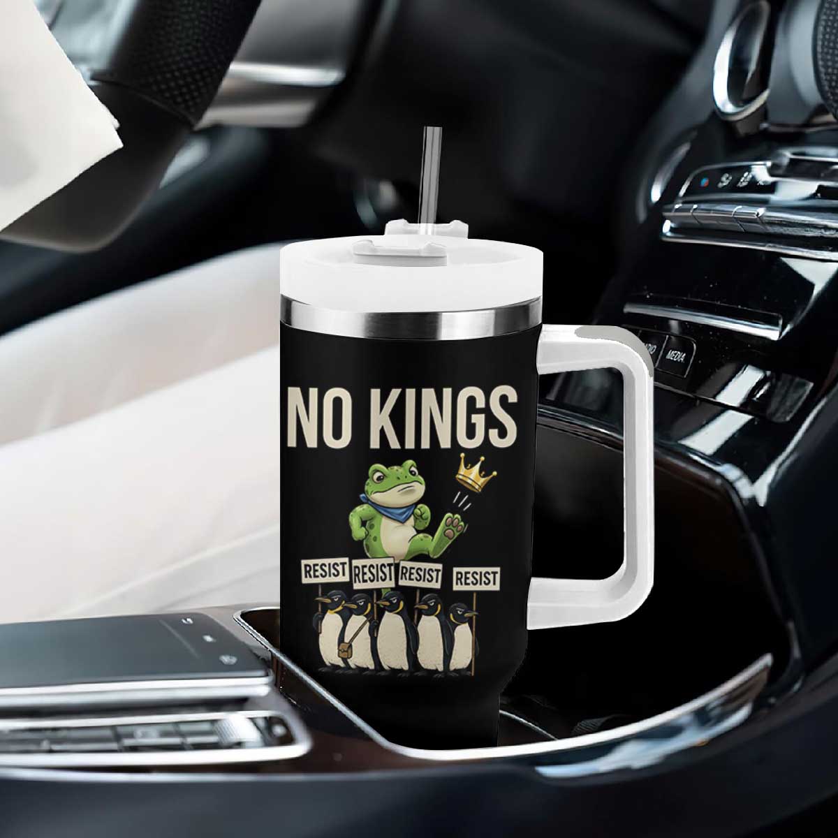 Resist Frog Tumbler With Handle No Kings Funny Portland Protest ICE Activist Meme TS14 Print Your Wear