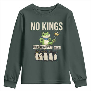 Resist Frog Youth Sweatshirt No Kings Funny Portland Protest ICE Activist Meme TS14 Dark Forest Green Print Your Wear
