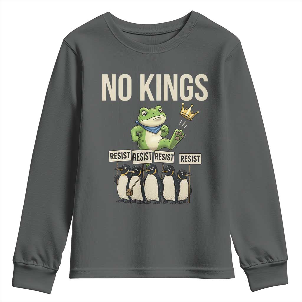 Resist Frog Youth Sweatshirt No Kings Funny Portland Protest ICE Activist Meme TS14 Dark Heather Print Your Wear