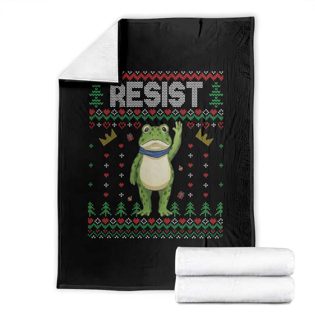 Resist Frog Throw Blanket Funny Portland Protest ICE Activist Meme 2025 - Print Your Wear