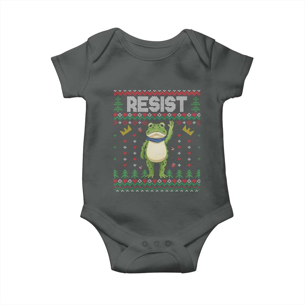 Resist Frog Baby Onesie Funny Portland Protest ICE Activist Meme 2025 TS14 Dark Heather Print Your Wear