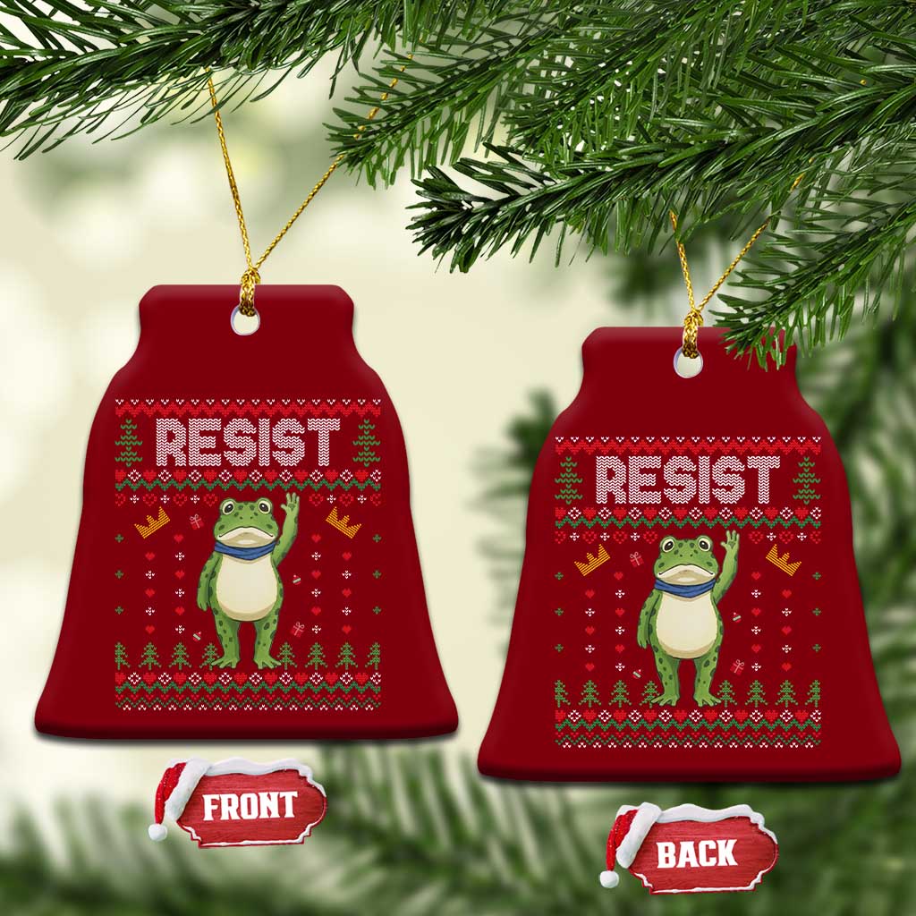 Resist Frog Ceramic Ornament Funny Portland Protest ICE Activist Meme 2025 - Print Your Wear