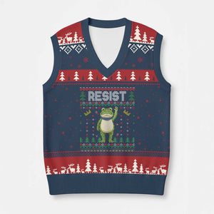 Resist Frog V-Neck Knit Sweater Vest Funny Portland Protest ICE Activist Meme 2025 TS14 Navy Red Print Your Wear