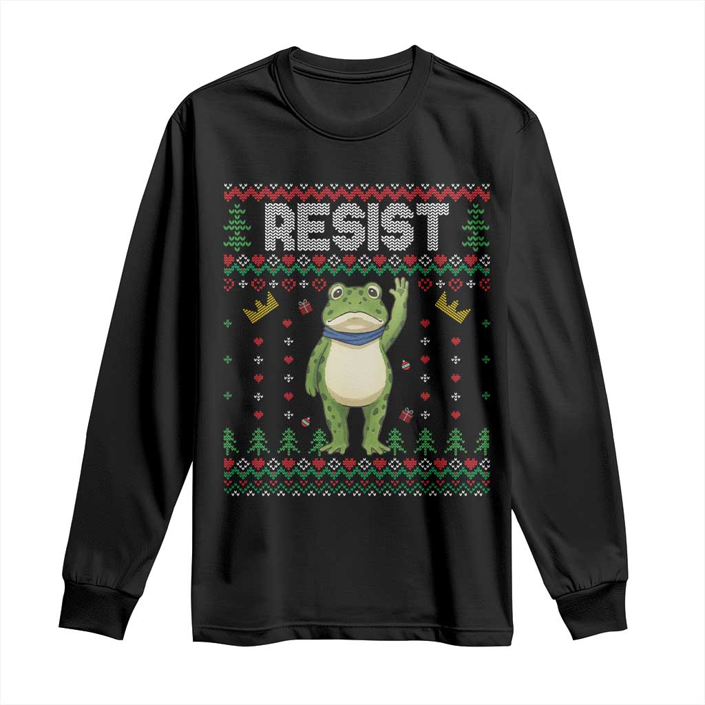 Resist Frog Long Sleeve Shirt Funny Portland Protest ICE Activist Meme 2025 TS14 Black Print Your Wear
