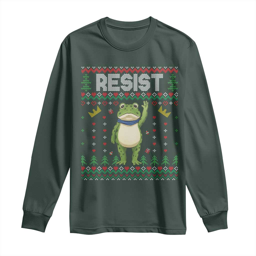 Resist Frog Long Sleeve Shirt Funny Portland Protest ICE Activist Meme 2025 TS14 Dark Forest Green Print Your Wear