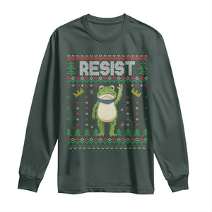 Resist Frog Long Sleeve Shirt Funny Portland Protest ICE Activist Meme 2025 TS14 Dark Forest Green Print Your Wear