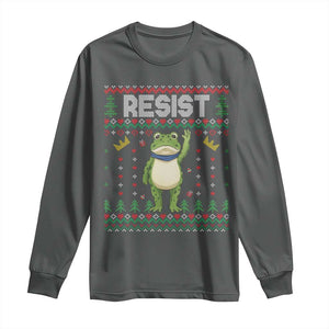 Resist Frog Long Sleeve Shirt Funny Portland Protest ICE Activist Meme 2025 TS14 Dark Heather Print Your Wear