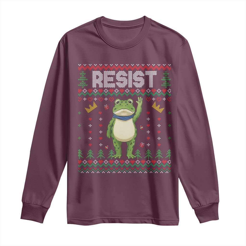 Resist Frog Long Sleeve Shirt Funny Portland Protest ICE Activist Meme 2025 TS14 Maroon Print Your Wear