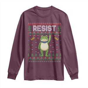 Resist Frog Long Sleeve Shirt Funny Portland Protest ICE Activist Meme 2025 TS14 Maroon Print Your Wear
