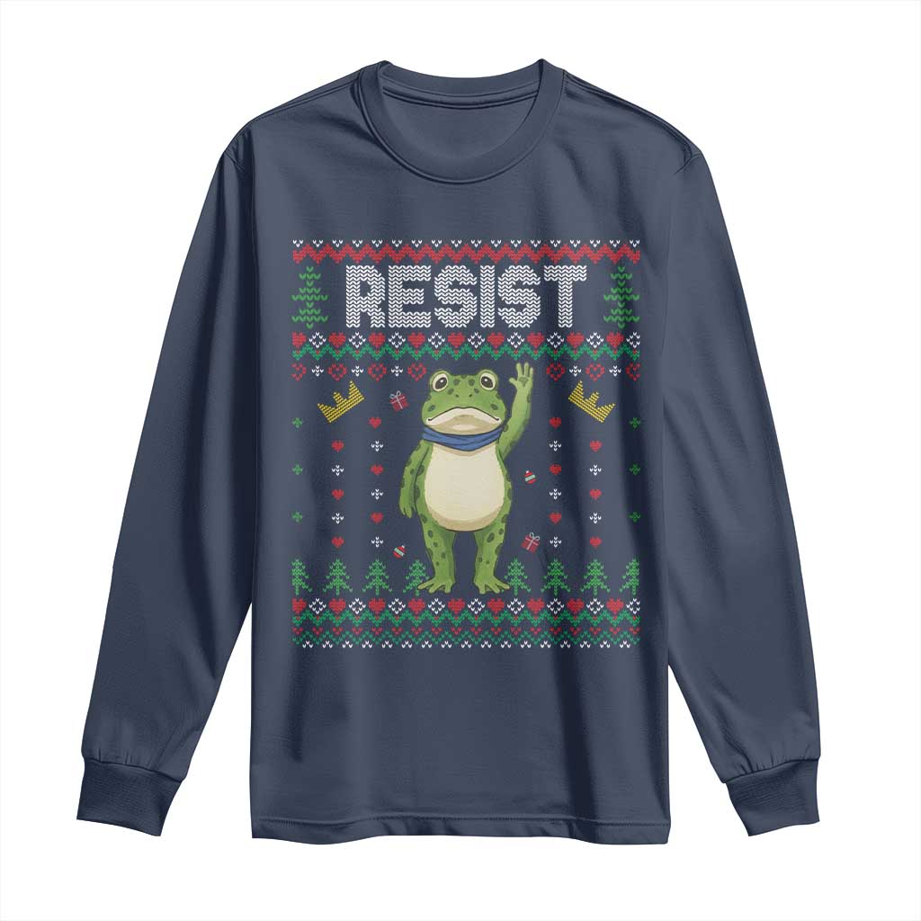 Resist Frog Long Sleeve Shirt Funny Portland Protest ICE Activist Meme 2025 TS14 Navy Print Your Wear