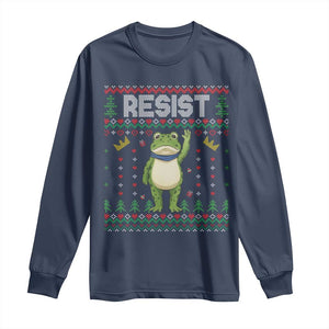 Resist Frog Long Sleeve Shirt Funny Portland Protest ICE Activist Meme 2025 TS14 Navy Print Your Wear
