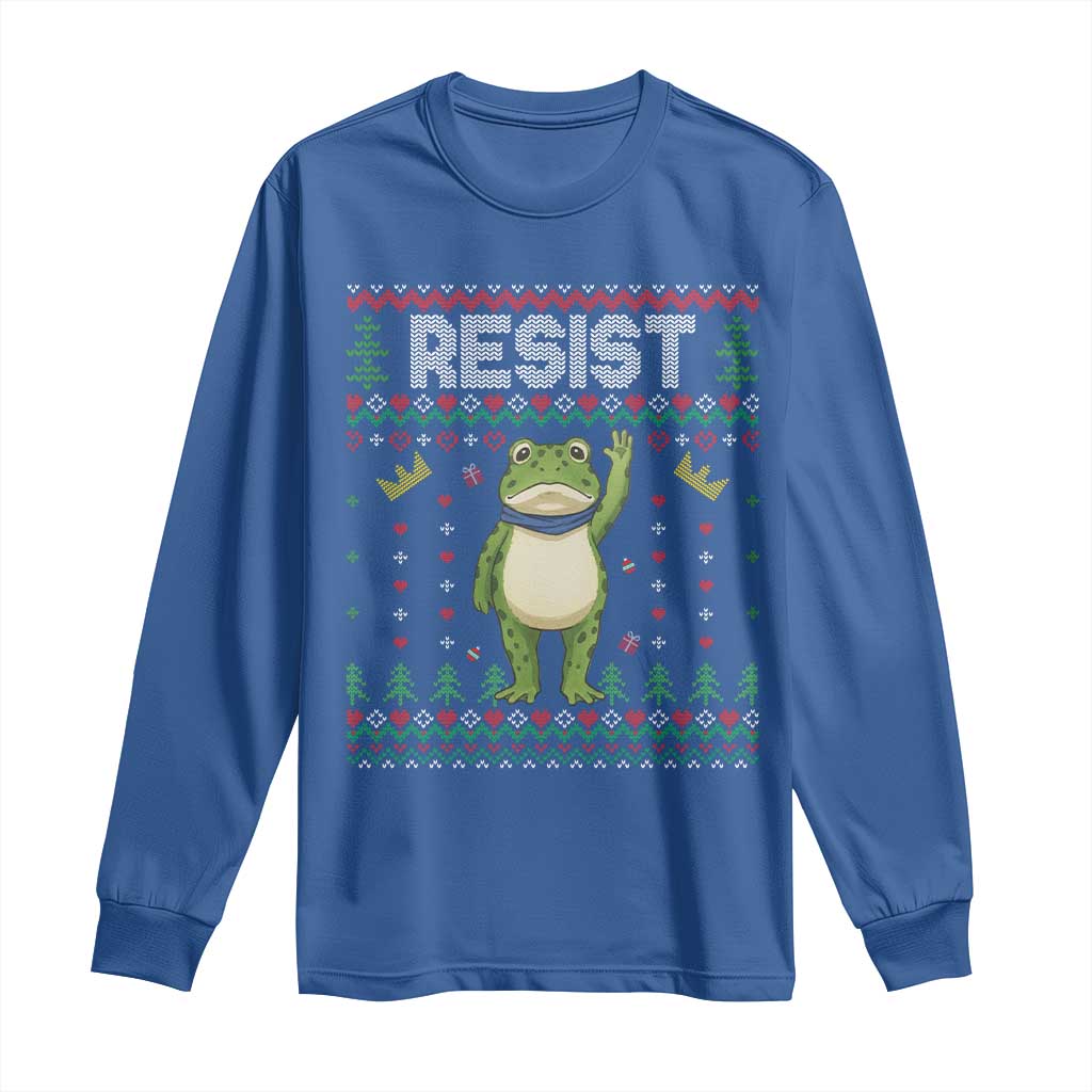Resist Frog Long Sleeve Shirt Funny Portland Protest ICE Activist Meme 2025 TS14 Royal Blue Print Your Wear