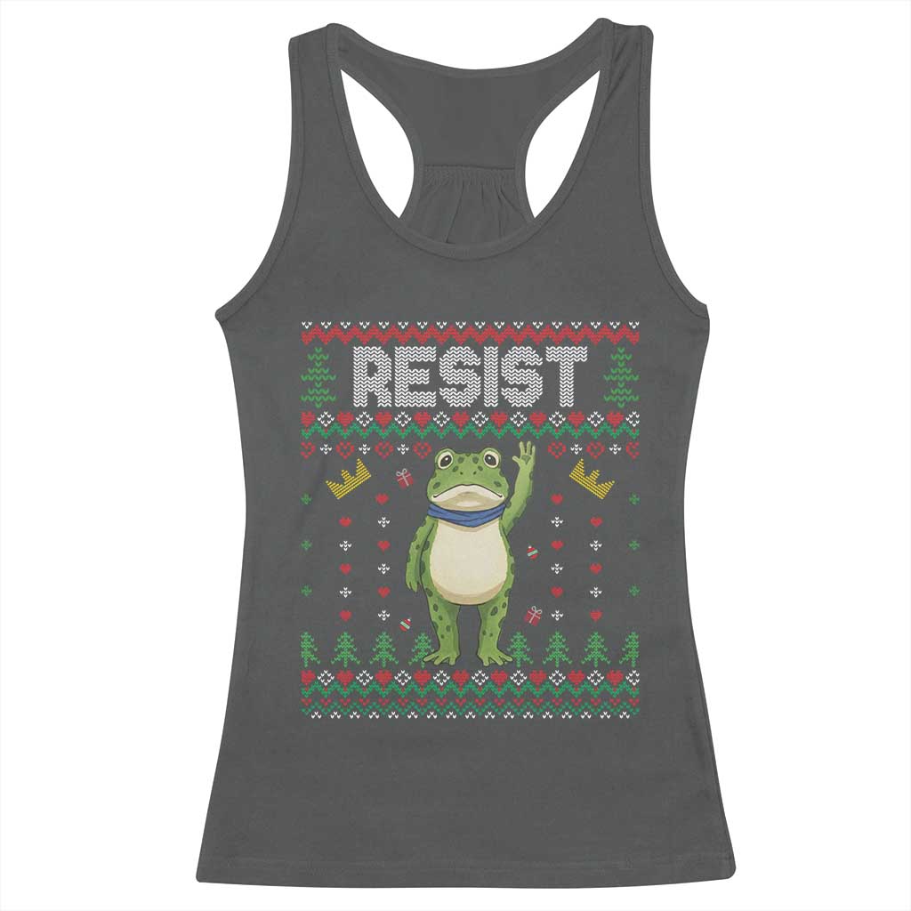 Resist Frog Racerback Tank Top Funny Portland Protest ICE Activist Meme 2025 TS14 Dark Heather Print Your Wear
