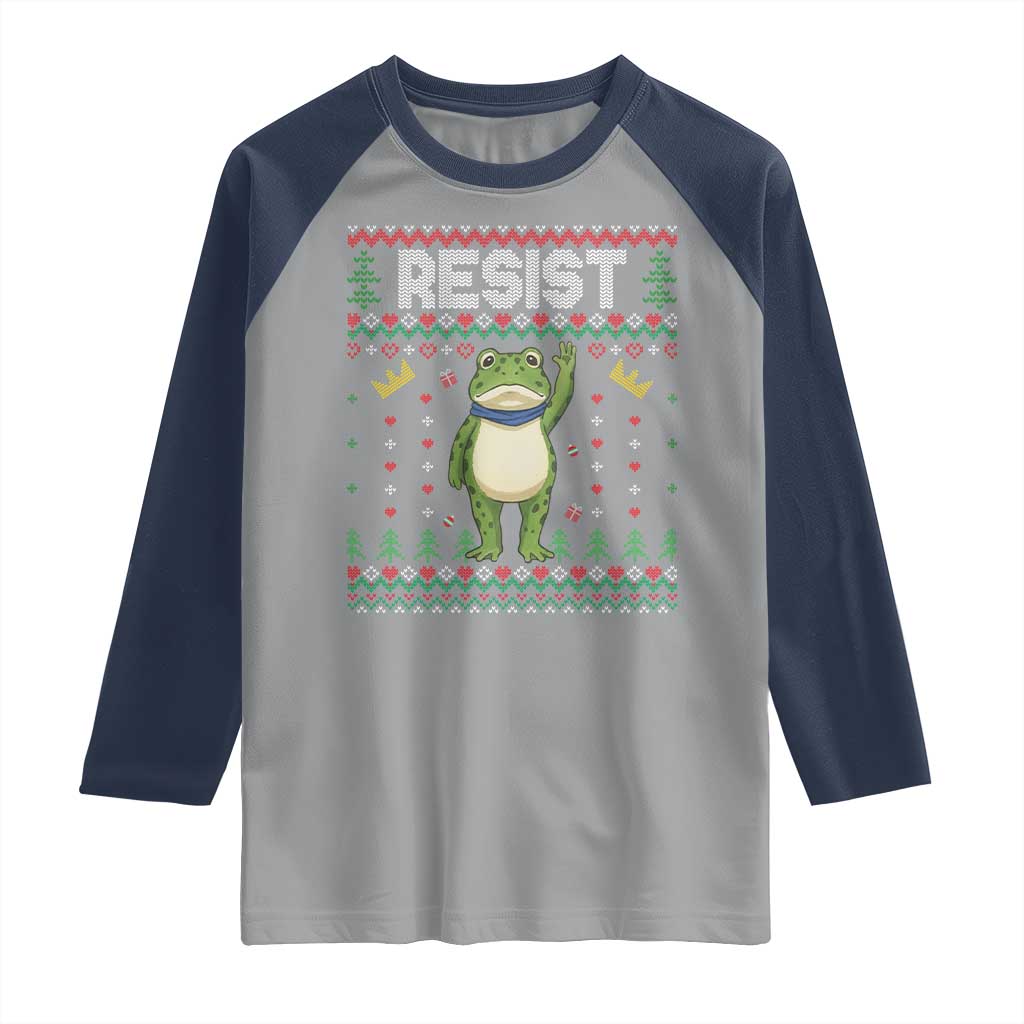 Resist Frog Raglan Shirt Funny Portland Protest ICE Activist Meme 2025 TS14 Sport Gray Navy Print Your Wear