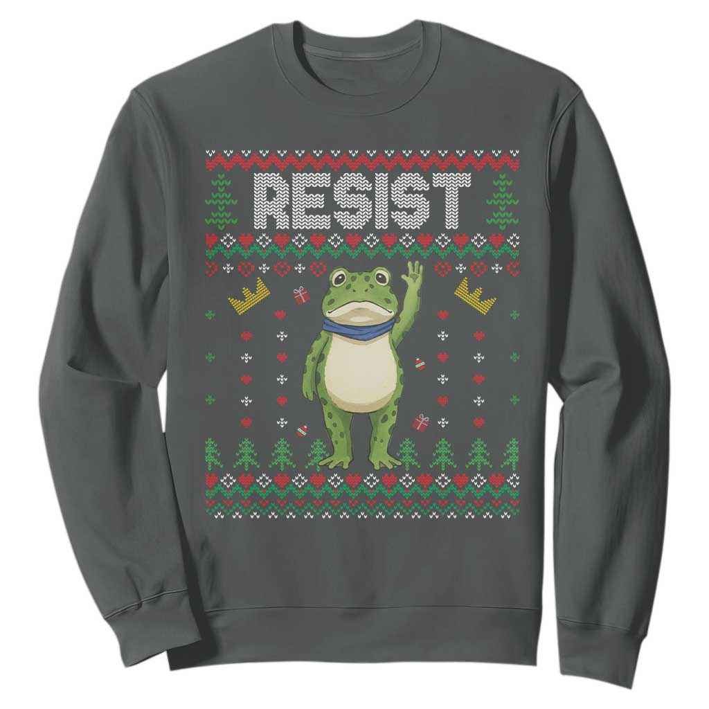 Resist Frog Sweatshirt Funny Portland Protest ICE Activist Meme 2025 TS14 Dark Heather Print Your Wear