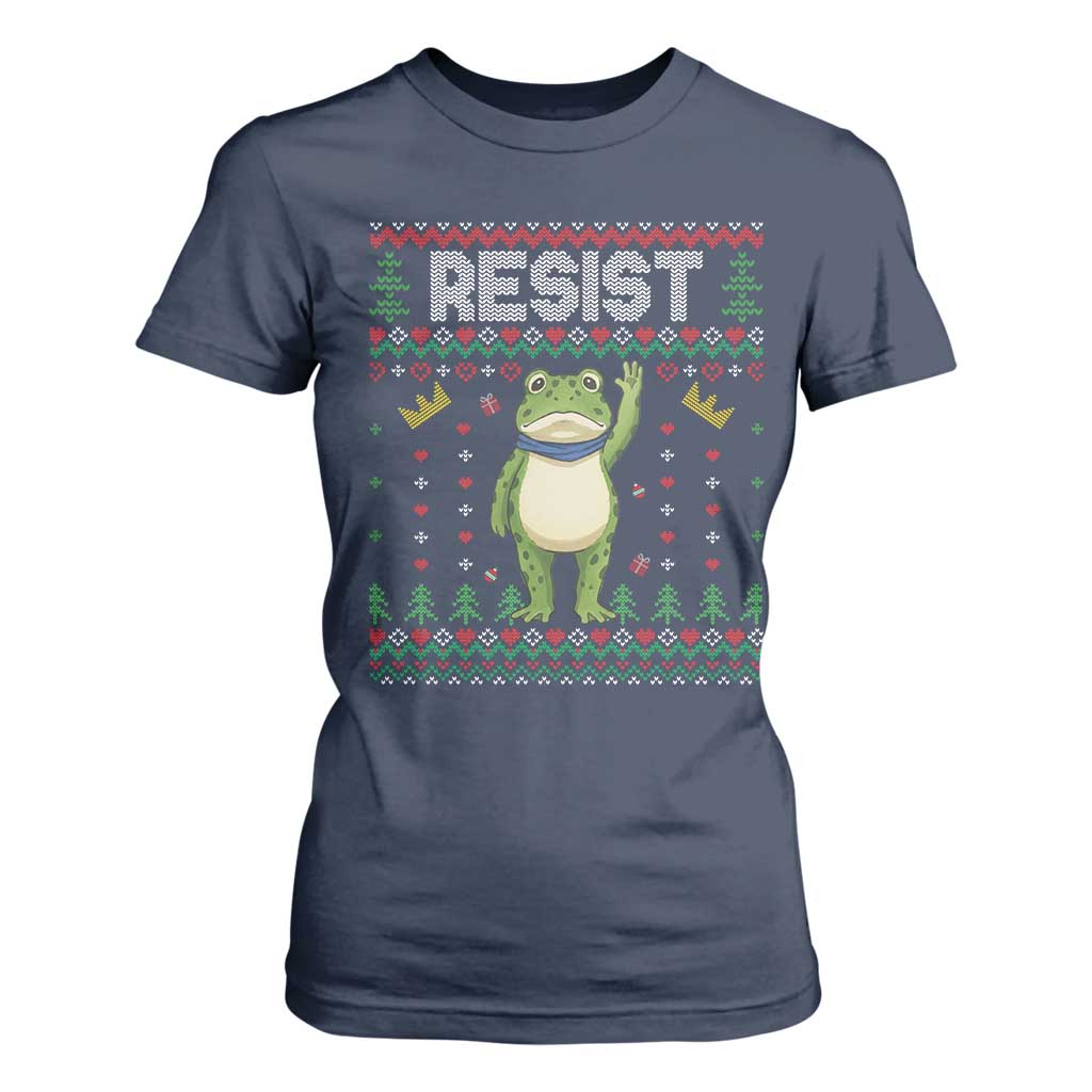 Resist Frog T Shirt For Women Funny Portland Protest ICE Activist Meme 2025 TS14 Navy Print Your Wear