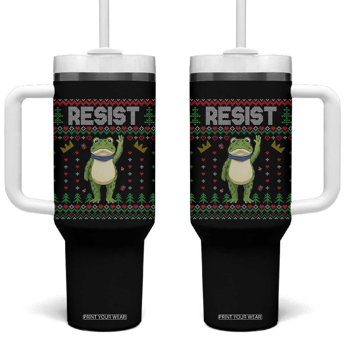 Resist Frog Tumbler With Handle Funny Portland Protest ICE Activist Meme 2025 TS14 One Size: 40 oz Black Print Your Wear