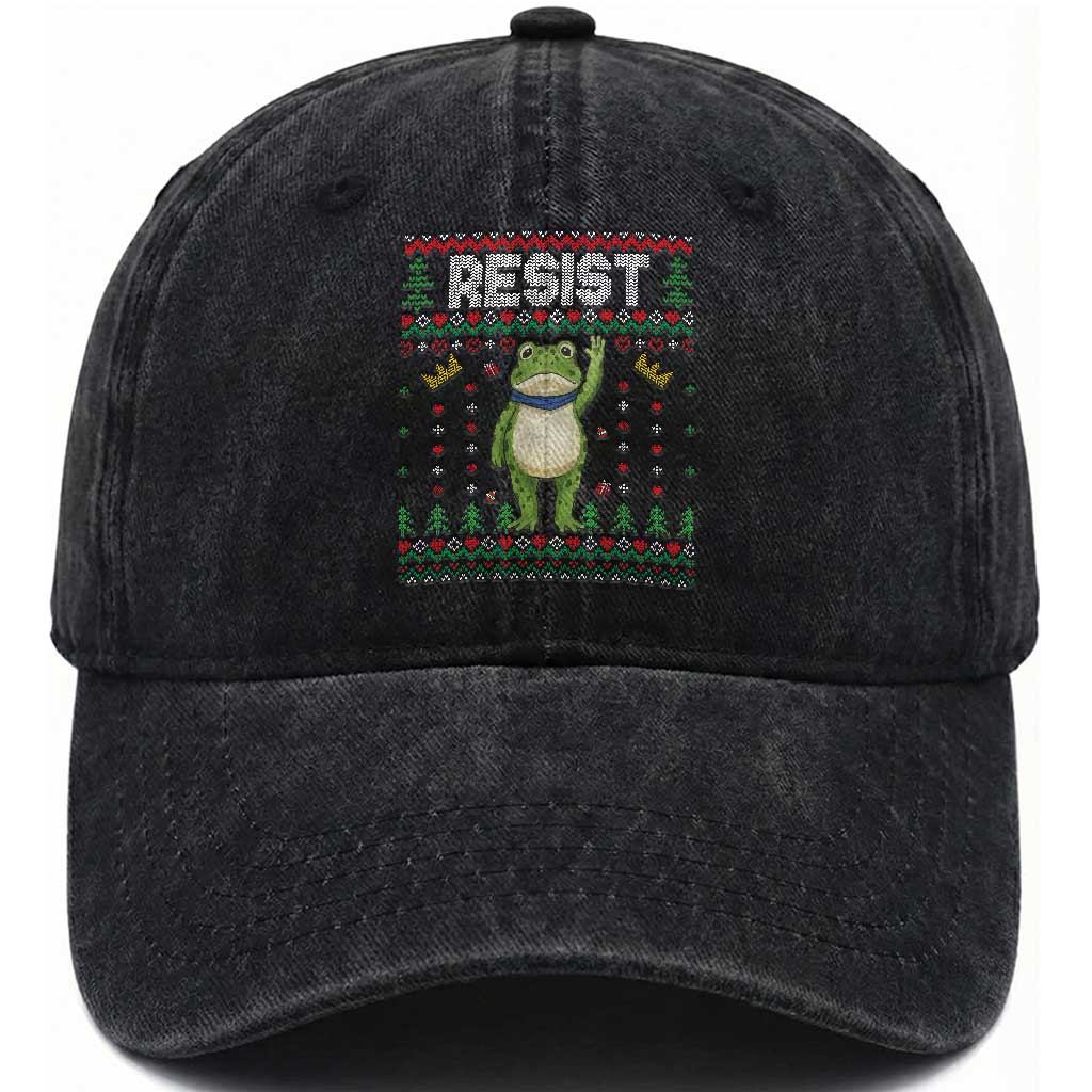 Resist Frog Washed Cotton Baseball Cap Funny Portland Protest ICE Activist Meme 2025 TS14 Washed Cap Universal Fit Black Print Your Wear