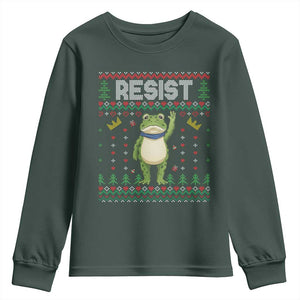 Resist Frog Youth Sweatshirt Funny Portland Protest ICE Activist Meme 2025 TS14 Dark Forest Green Print Your Wear