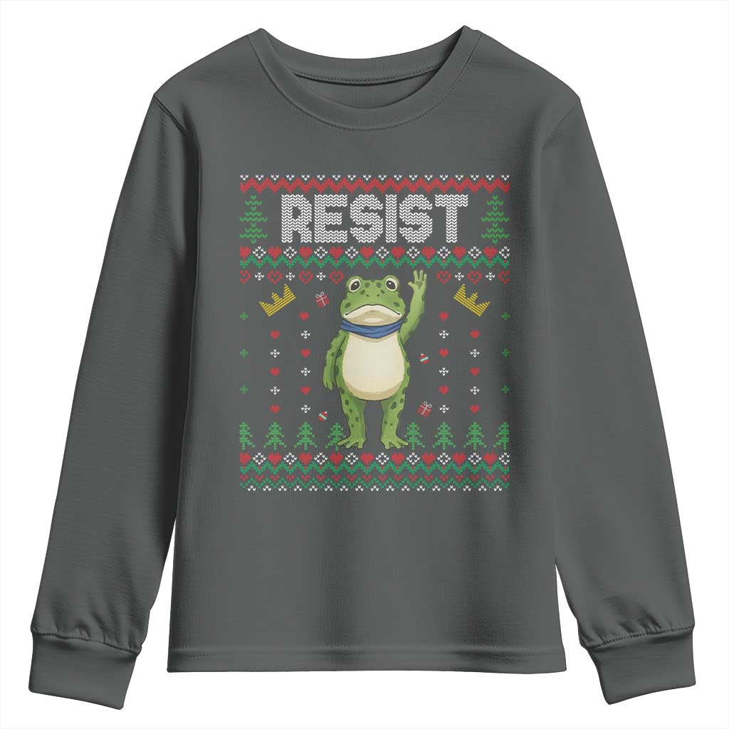 Resist Frog Youth Sweatshirt Funny Portland Protest ICE Activist Meme 2025 TS14 Dark Heather Print Your Wear