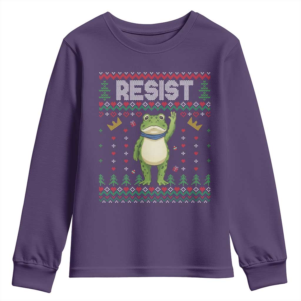 Resist Frog Youth Sweatshirt Funny Portland Protest ICE Activist Meme 2025 TS14 Purple Print Your Wear