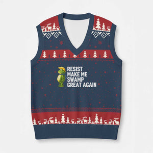 Resist Frog V-Neck Knit Sweater Vest Funny Polittical 2025 Meme TS14 Navy Red Print Your Wear