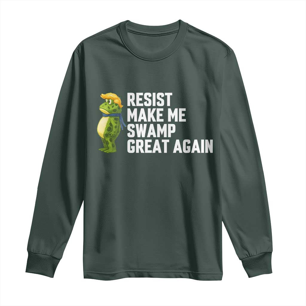 Resist Frog Long Sleeve Shirt Funny Polittical 2025 Meme TS14 Dark Forest Green Print Your Wear