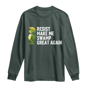 Resist Frog Long Sleeve Shirt Funny Polittical 2025 Meme TS14 Dark Forest Green Print Your Wear