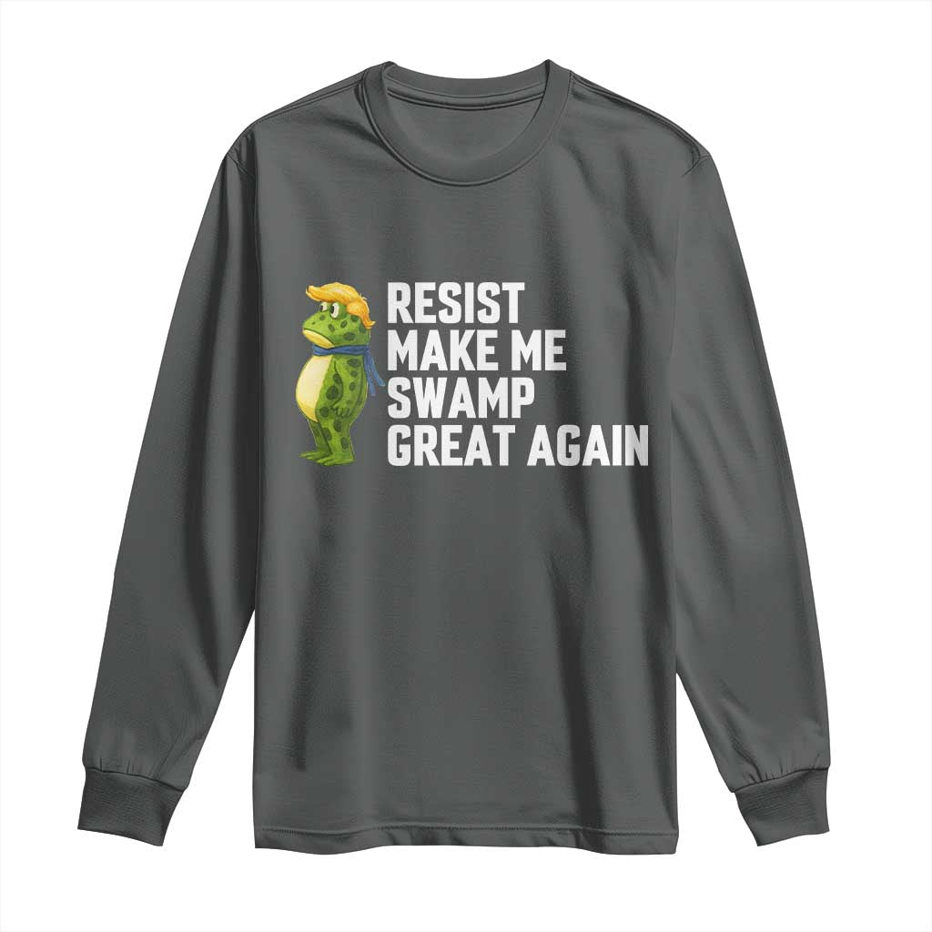 Resist Frog Long Sleeve Shirt Funny Polittical 2025 Meme TS14 Dark Heather Print Your Wear