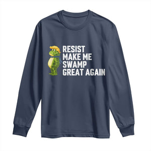 Resist Frog Long Sleeve Shirt Funny Polittical 2025 Meme TS14 Navy Print Your Wear