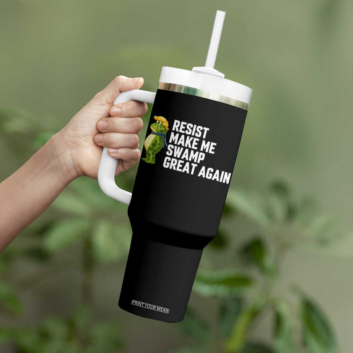 Resist Frog Tumbler With Handle Funny Polittical 2025 Meme TS14 Print Your Wear