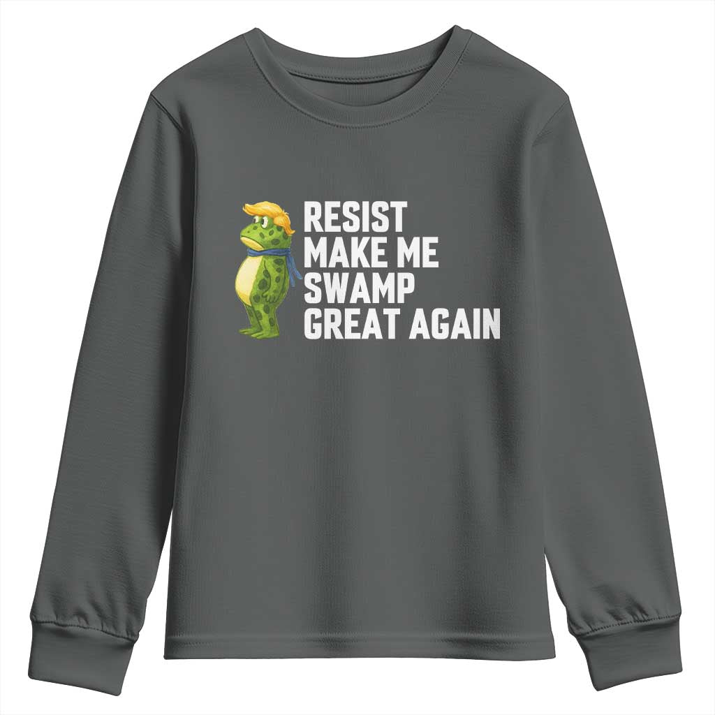 Resist Frog Youth Sweatshirt Funny Polittical 2025 Meme TS14 Dark Heather Print Your Wear